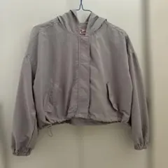 グレー フード付き クロップドジャケット