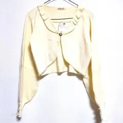 axes femme カーディガン 長袖 クリーム色 F 可愛い フリル 細見え