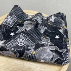 綿オックス生地★ブラックデニム風パッチワーク柄コラージュはぎれ布50ｃ生地★星柄