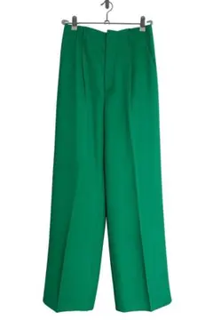 GU カラースラックス ワイドパンツ グリーンL センタープレス