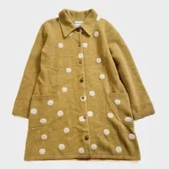 ホコモモラ　ニット　コート　ドット　40 刺繍　ブラウン　長袖　ウール　アウター