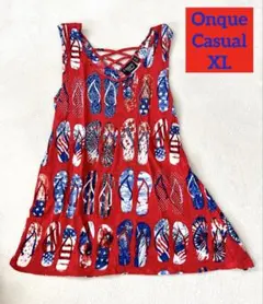 Onque Casual ビーチサンダル柄タンクトップ XL 星条旗 ビジュー