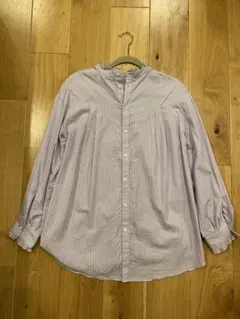 【green label relaxing】薄紫ストライプフリル長袖シャツ