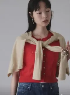 ADAM ET ROPE' モヘアミックスセットニットカーディガンベージュレッド