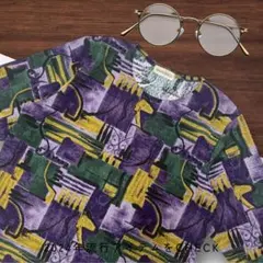 幾何学模様 長袖シャツ 紫 緑