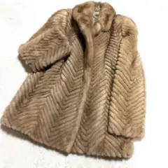ミンク 本毛皮 コート 11号 ヘリンボーン柄 カットミンク ベージュ 高級