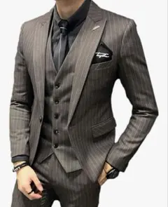 ブラウンメンズスーツ★ジャケット、ベスト、ズボン3点セット★