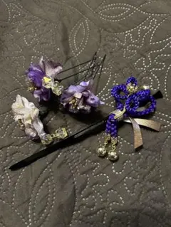 和装髪飾りセット 4点 紫系