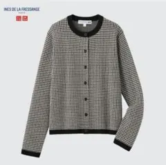 ユニクロ　イネス　ジャガードクルーネックカーディガン　L ブラック