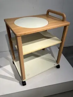ビンテージ ラタン×ガラス サイドテーブル φ57㌢ レトロ ナチュラル