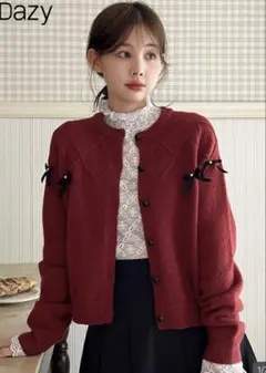 SHEIN DAZY リボン カーディガン ニット レッド