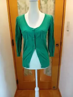 グリーン カーディガン 七分袖