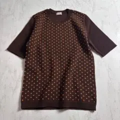 SUIVI ドット柄 半袖ニット ブラウン レトロ M相当 美品のサムネイル