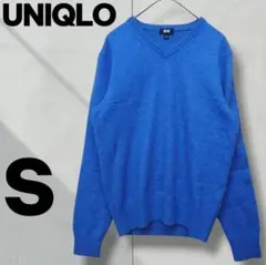 UNIQLO カシミヤ100% 青 Vネック ニット セーター S 400643