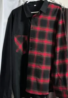 赤と黒のチェック柄カジュアルシャツ