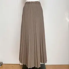 良品 アース ブラウン F　チェック柄　プリーツ　ロングスカート　ウエストゴム
