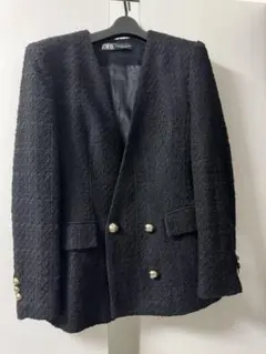 ZARA ツイード ダブルブレストジャケット ブラック
