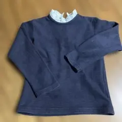 ネイビー 長袖カットソー レース襟
