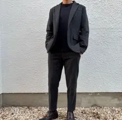 秋冬向け ウール混 セットアップ L チャコール テーラード