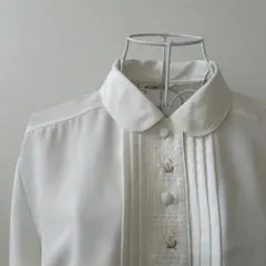 Vintage マーガレット刺繍 ピンタックブラウス 丸襟 フェミニン　レトロのサムネイル