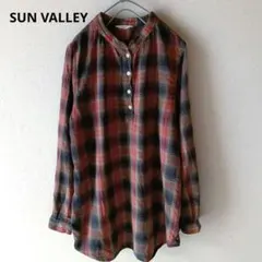 SUN VALLEY　サンバレー　ブラウス　チェック　バンドカラー　　微起毛