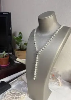 A6887 真珠　ロング　ネックレス 　貝パール　冠婚葬祭プレゼントラリエット