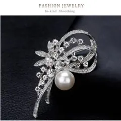 パールブローチ シルバー リボン ジルコニア 卒業式 入学式 結婚式 フォーマル