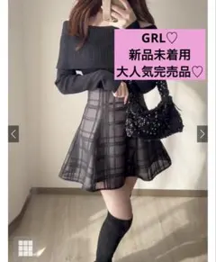 【GRL♡新品未着用】インパン裏地付きチェック柄フレアミニスカート　ブラック　L