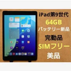 完動品SIMフリー美品iPad第9世代(A2604)本体64GB送料込0FN9H