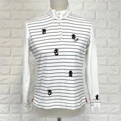 アダバット【38】白 黒ボーダー 長袖 プルオーバー 刺繍 ゴルフウェア 春秋