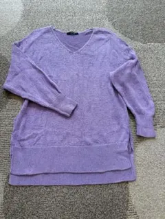 ラベンダー Vネック ニットセーター 七分袖