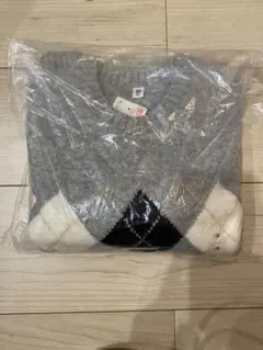 [新品・未使用] ユニクロ　スフレヤーン　アーガイル　グレー　130cm