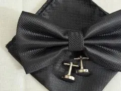 蝶ネクタイ チーフ カフス 結婚式 二次会 前撮り 3点セット 黒 ブラック