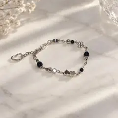 シルバーブラック ビーズハート ブレスレット ハンドメイド