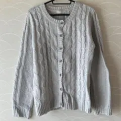 グレー ケーブル編み 長袖カーディガン
