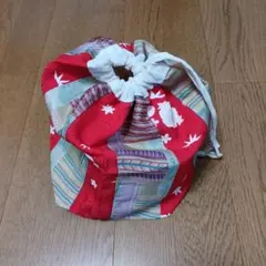 昭和レトロ　手縫い布製米袋(巾着袋)