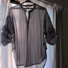 ストライプ シースルー バルーンスリーブ シャツ