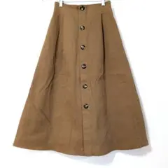 ABAHOUSE Ecru フロントボタン ロングフレアスカート ブラウンのサムネイル
