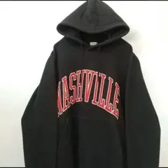 BROWNY NASHVILLE 英字 刺繍 パーカー ブラック L 古着