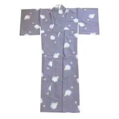 化繊 洗える 着物 単衣 小紋 紫 パープル 花柄 和装 稽古 衣装 レンタル