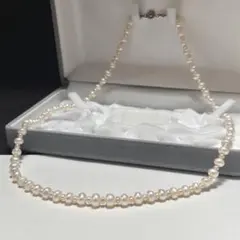 【テリ◎】本真珠 セミロング パール ネックレス 5.6〜6.6mm 白・橙系