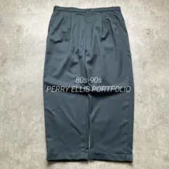 80s~PERRY ELLIS チェック柄3タックスラックス W38青緑　ワイド