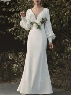 ラメシフォン Vネックドレス❤️ 結婚式 二次会 前撮り 卒業式 