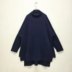 SUNMOON トップス トレーナー ロングTシャツ ハイネック ブルー フリー