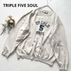 トリプルファイブソウル ベージュ プリント トレーナー スウェット ダメージ
