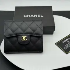 CHANEL ブラック 三つ折り財布 キルティング