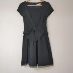 【未使用級】アンケート ワンピース 38 黒 リボン シルク 結婚式 上品のサムネイル