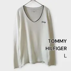 TOMMY HILFIGER Vネック長袖カットソー ホワイト L