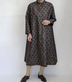 着物リメイク 村山大島紬 ロングワンピース 短冊あき