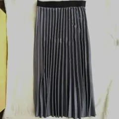 グレー プリーツスカート ロング　ゴム